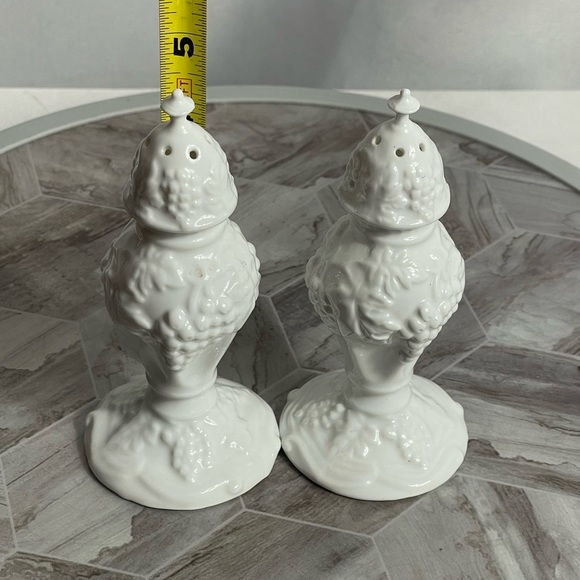 Vintage White Porcelain Grapevine Salt and Pepper Shakers 5.5” Tall Pair - Picture 4 of 7